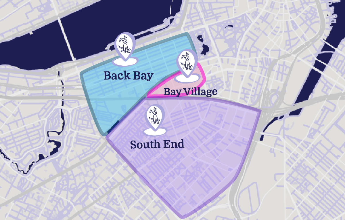 Service area map back bay bay village south end boston